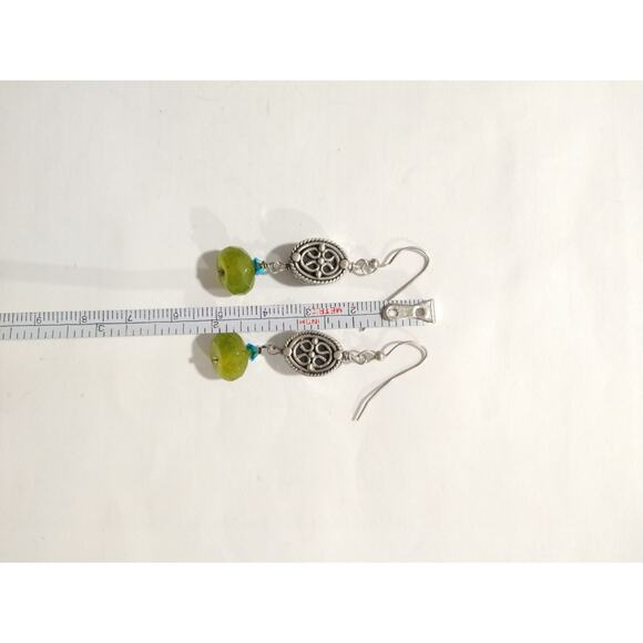 925 Sterling Silver Peridot Aquamarine Swirl Dangle Drop Earrings Hook Lot - Picture 6 of 7